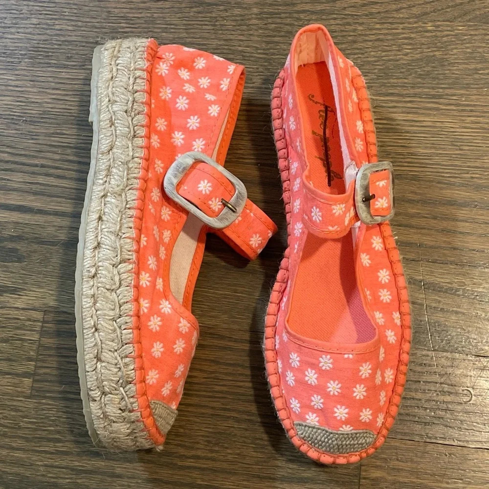 FREE PEOPLE SURFSIDE DAISY PRINT MARY JANE ESPADRILLES TANGERINE ORANGE EU39 NEW - Picture 7 of 12